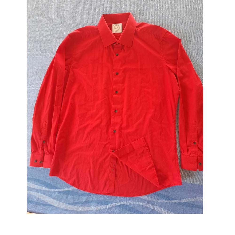 Bespoke New York Mens Slim Fit Dress Shirt Red Long Sleeve Size L 16-16.5 34/35